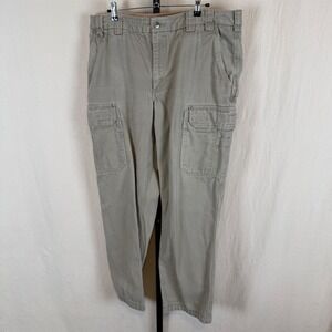 Duluth Trading Co Fire Hose Cargo Pants Mens 40x33 Khaki Tan Cotton Canvas 92204